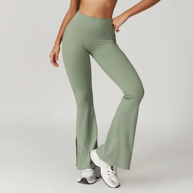 Outer Wear High Waist Wide Leg Hip Raise Yoga Pants Basil Green - Shop at LoveMi