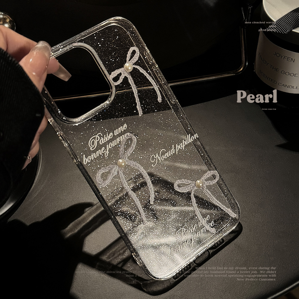 Pearl Bow Phone Case Transparent And Niche