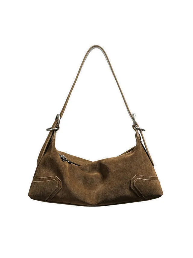 Deerskin Velvet Vintage Soft Leather Frosted Underarm Bag Brown - Shop at LoveMi