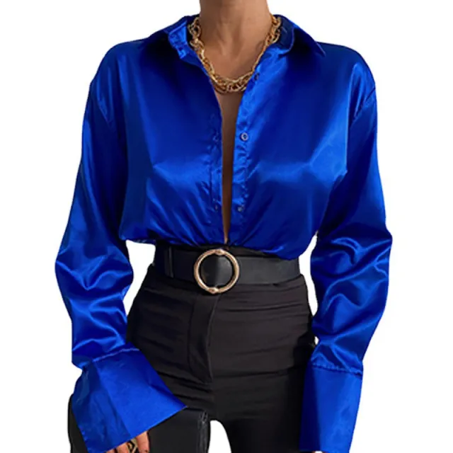 Autumn Cotton Long Sleeve Solid Color Polo Collar Single breasted Shirt Rose - Shop at LoveMi