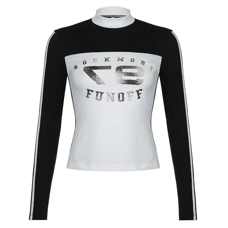 American Street Digital Printing Contrast Color Striped Stand Collar Splicing Machine Car Style Long Sleeve - Tan