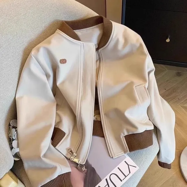 Contrast color Casual Cropped Jacket For Petite Figuresversatile And Easy To Style Apricot - Shop at LoveMi