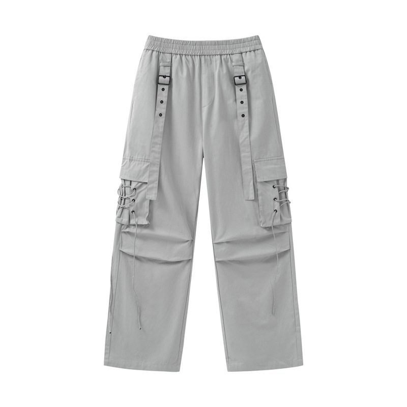 Straight Elastic Waist Leisure Cargo Trousers
