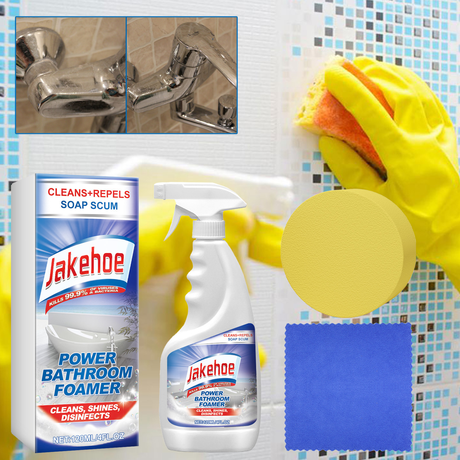 Jakehoe Bathroom Foam Cleaner Toilet Bathtub Sink Tile Stain And Scale Removal Cleaning Spray