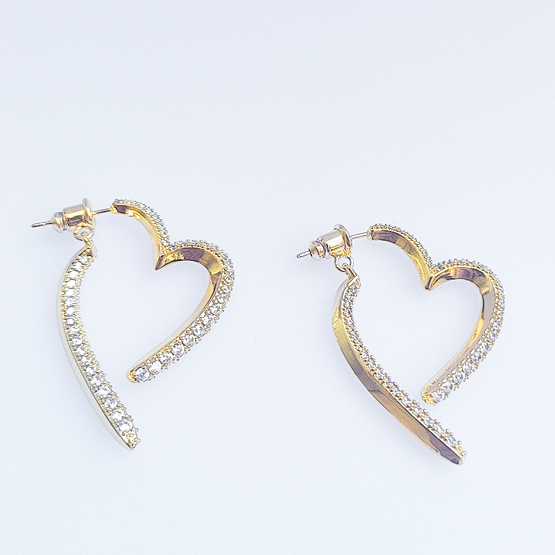 Front And Rear Dual-wear Love Heart Stud Earrings Micro Inlaid Zircon