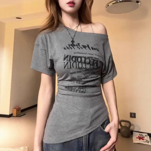 Unique Form fitting Off Shoulder Top Gray - Shop at LoveMi