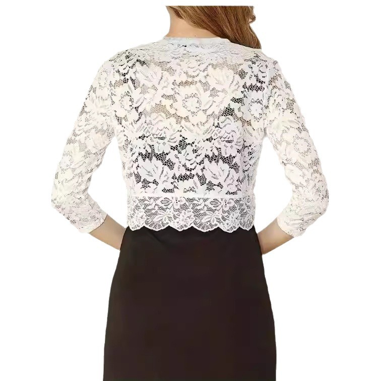 Ladies' Vest Short Collarless Cardigan Top Solid Color Elegant Lace Shirt