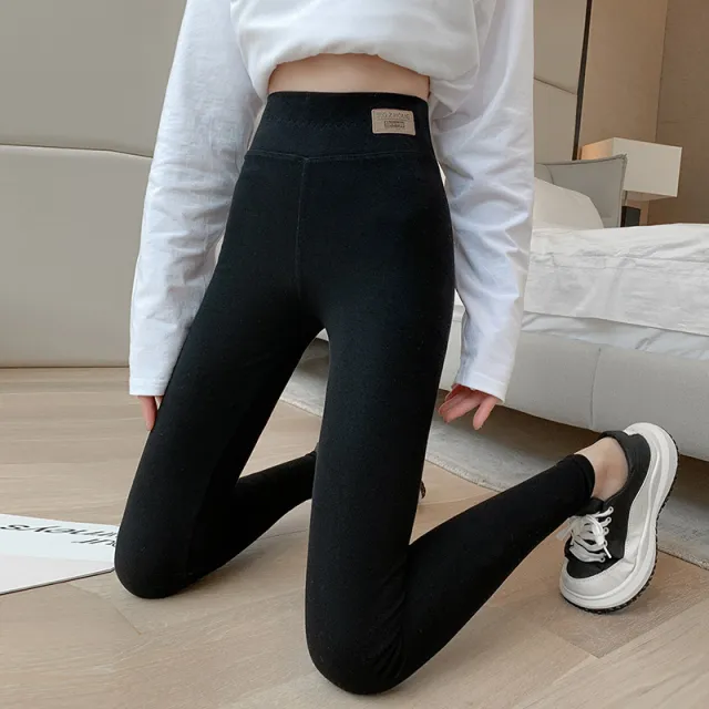 Women's Winter Fleece lined Extra Thick Lambswool Cotton Leggings Spring And Autumn Black - Shop at LoveMi