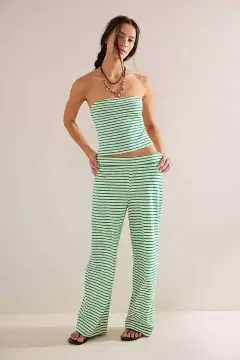 Tube Top Loose Straight Casual Trousers Women's Fashion Suit - Green - View 1