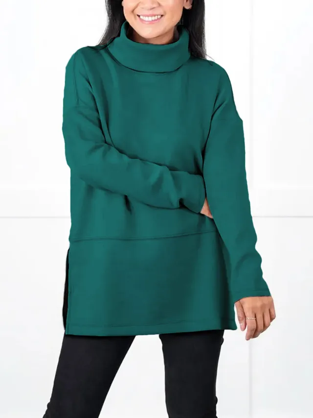Large Size Multicolor Minimalism Turtleneck Top Peacock Green - Shop at LoveMi