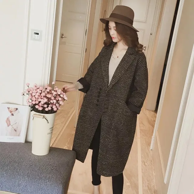 Fleece lined Padded Coat Mid length Plaid Wool Coat Picture Color M - Shop at LoveMi