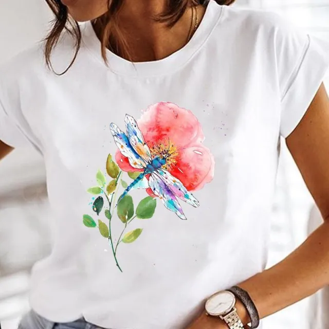 Women's Printed Clothes Watercolor Butterfly New Cute Women's Top T shirt Fashion Cartoon Round Neck 7Style - Shop at LoveMi