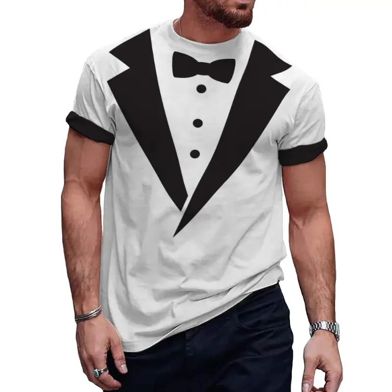 Summer Menswear Shirt 3 Ethnic Print Round Neck Short Sleeve Shirt Top