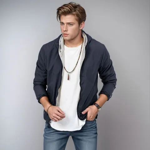 Mens Clothing Solid Color Zipper Reversible Trendy Coat