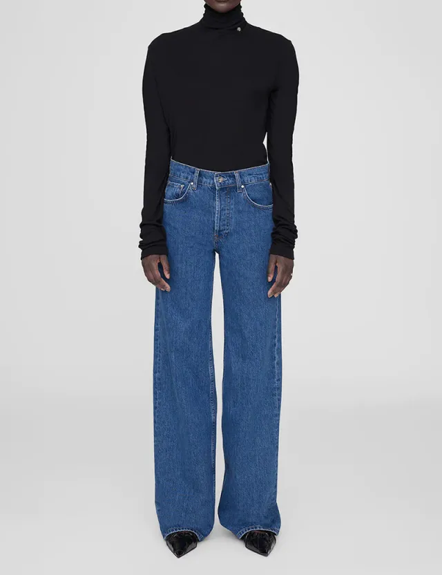 Wash Mid waist All Cotton Stretch free Straight Jeans Blue - Shop at LoveMi