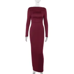 Elegant And Sexy Long-sleeve Dress For Women - Wine Red - View 1