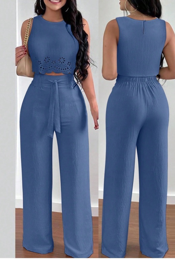 Womens Floral Off-Shoulder Sleeveless Top And Tie-Front Pants Casual Set