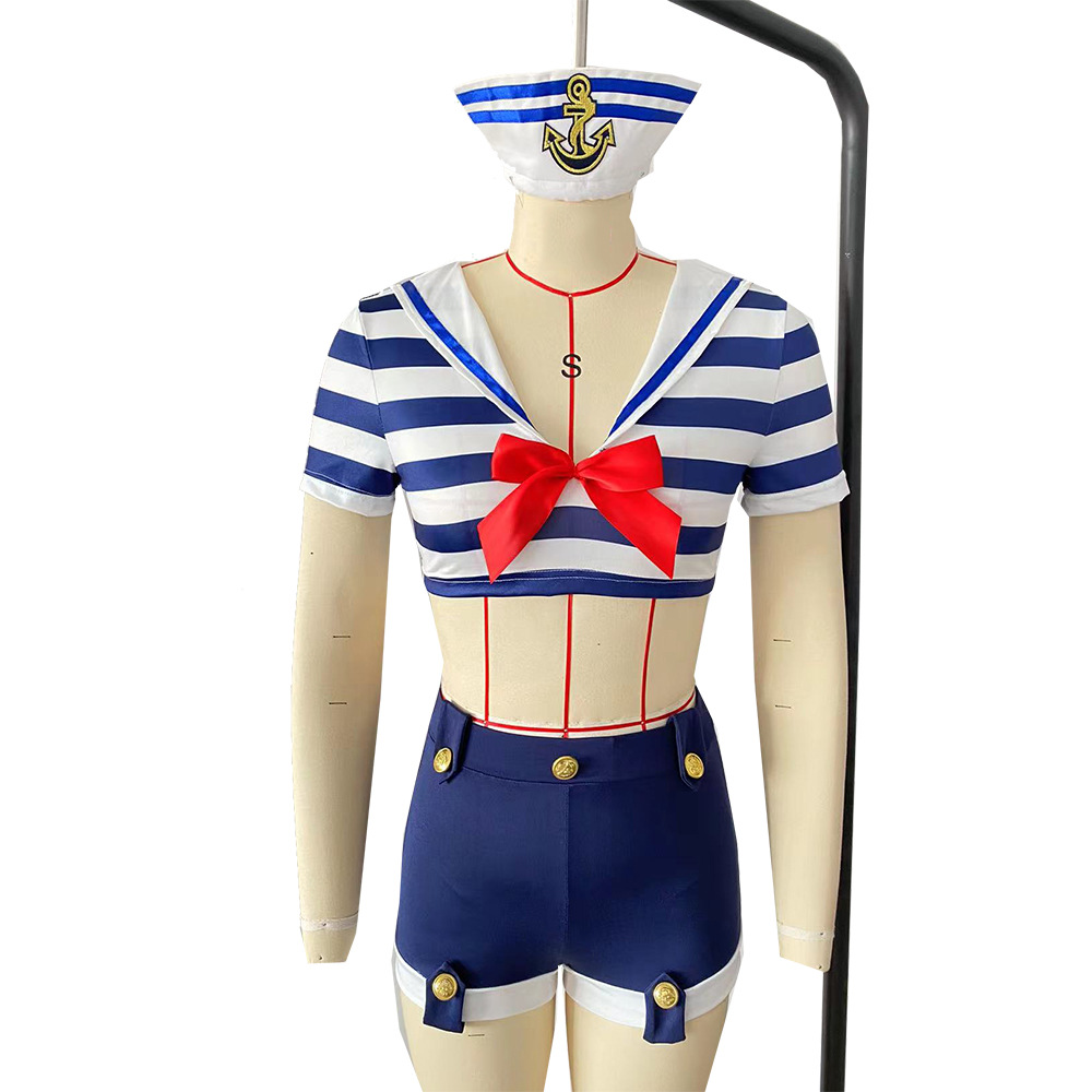 Contrast Color Striped Navy Sailor Role Play