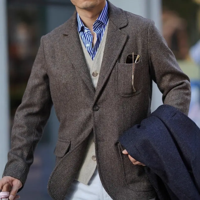 AutumnWinter British Retro Gentlemans Tweed Wool Coat