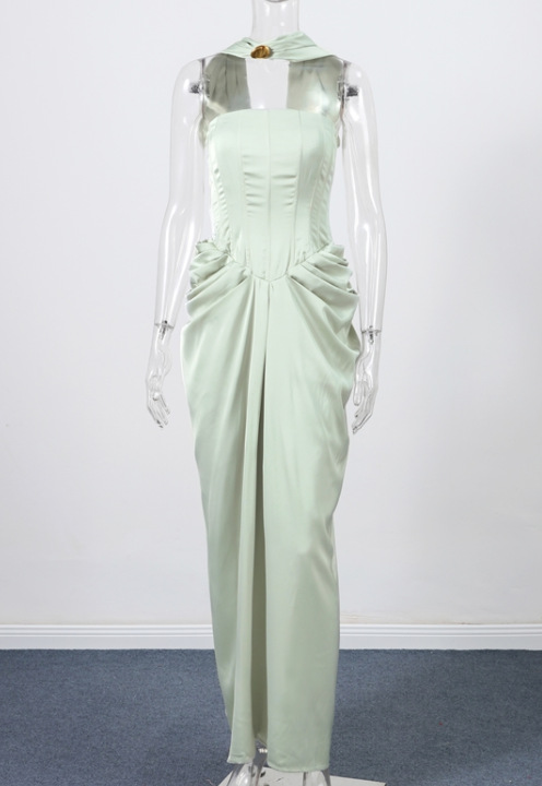 Tube Top Cinched Waist Pleated Dress Green - Shop at LoveMi