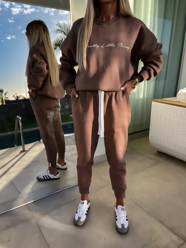 Ladies' Comfortable Hoodie And Jogger Pants Set Brown - Shop at LoveMi