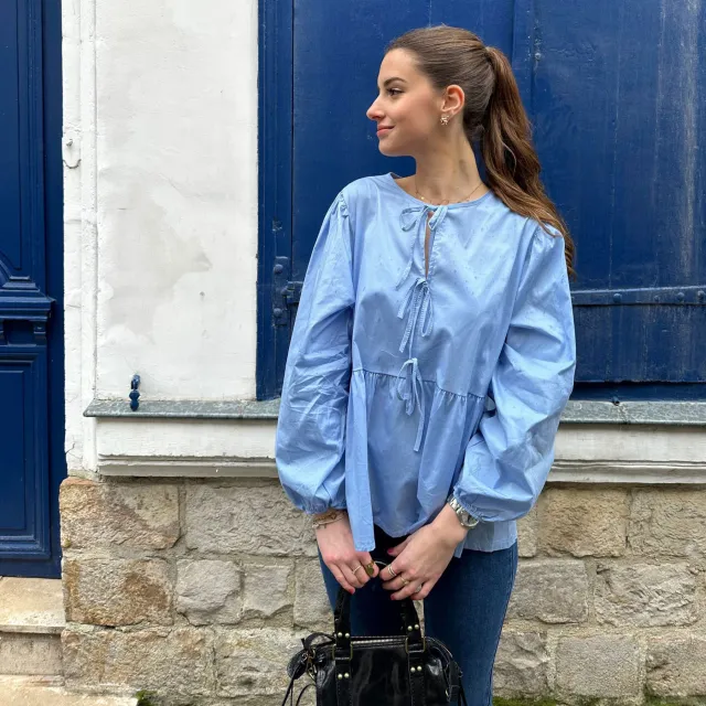 Fashion Striped Stitching Shirt Top For Women Blue - Shop at LoveMi
