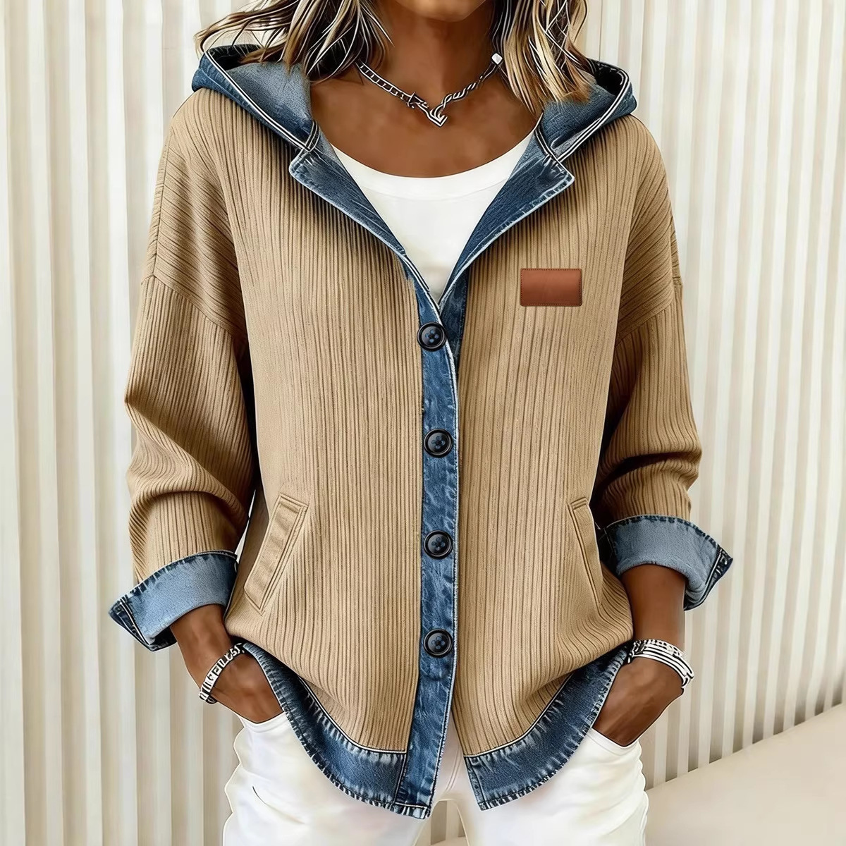Womens Stylish Plaid-print Shirt Hoodie Coat