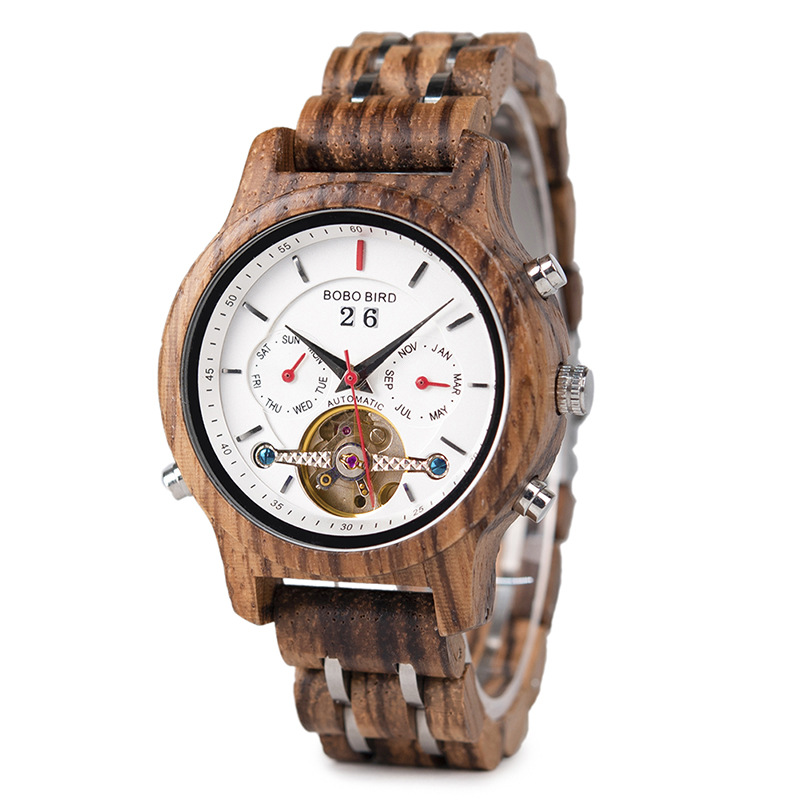 Business Flywheel Mechanical Multi-function Wooden Watch 4