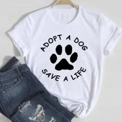 Cat Cute Printed European And American Short Sleeve - White Aqp29394 - View 1