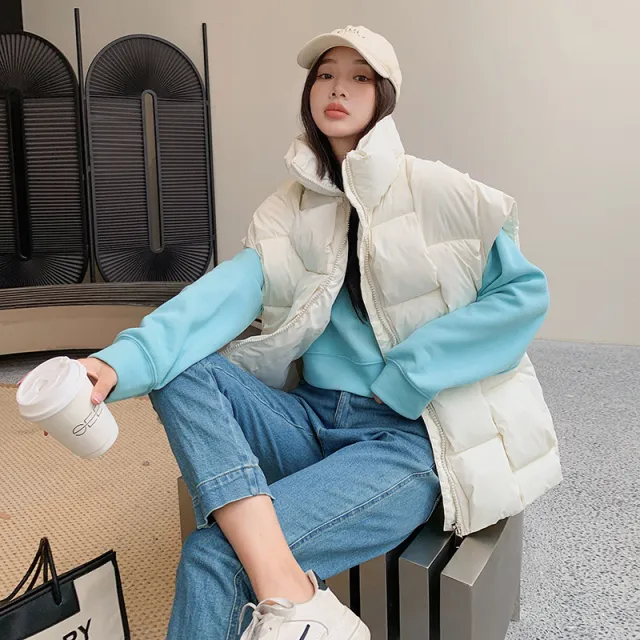 Tall Vest Cotton Coat Jacket Bread Coat Beige - Shop at LoveMi
