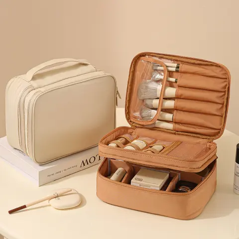 Portable Oxford Cloth Makeup Bag with Dividers