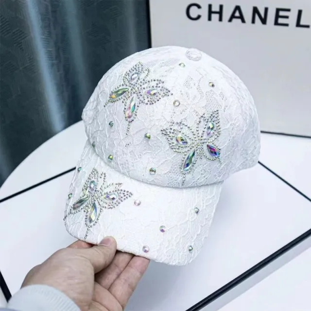 Women's Lace Small Flower Butterfly Rhinestone Baseball Cap Lace Classic White - Shop at LoveMi