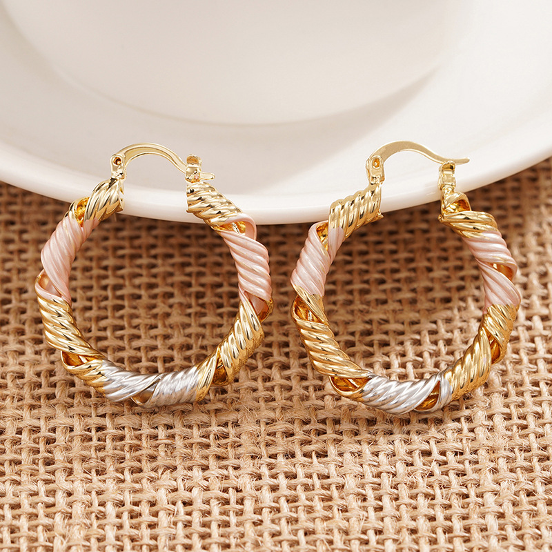 Korean-style Gentle Spiral Hollow Three-color Earrings For Women