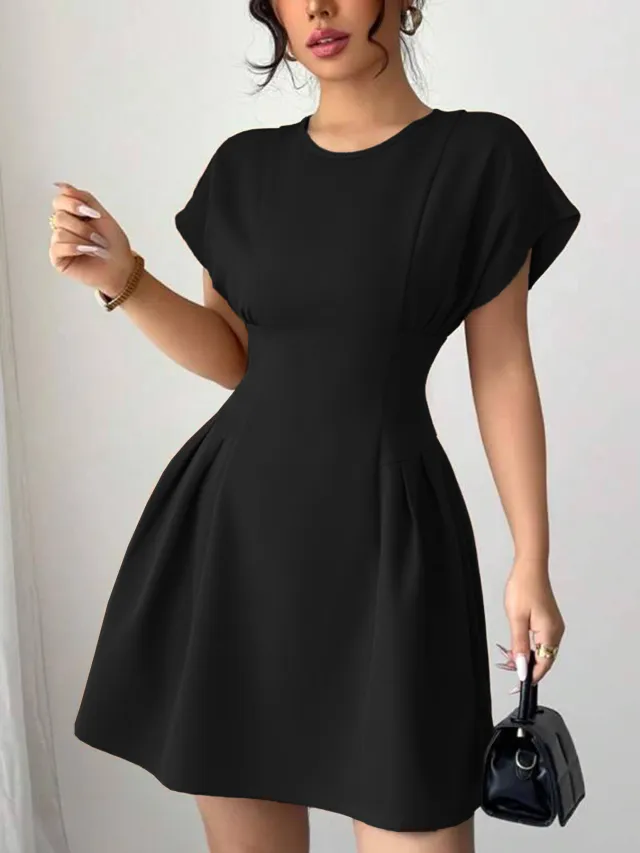 New Elegant Slim fit Simple Waist tie Solid Color High waist Dress Black - Shop at LoveMi