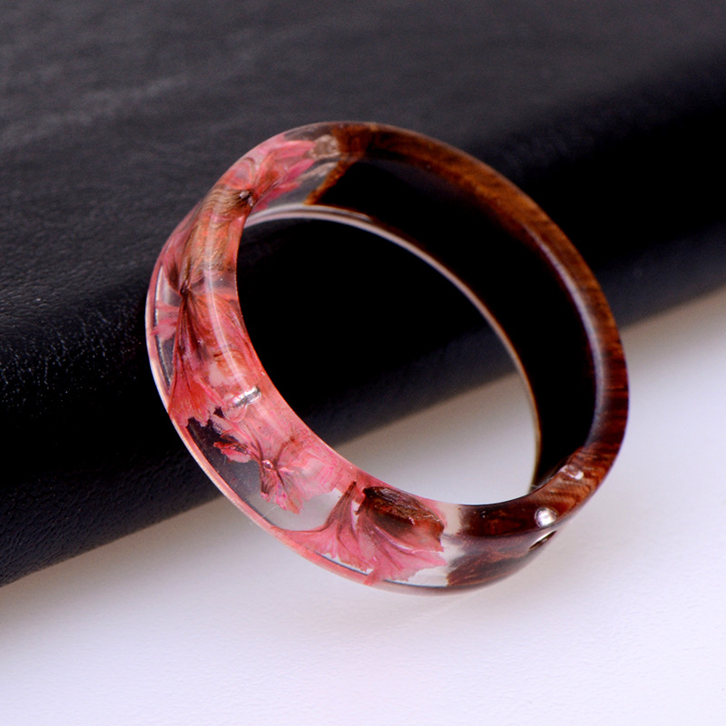 Retro Creative Plant Resin Wood Transparent Ring