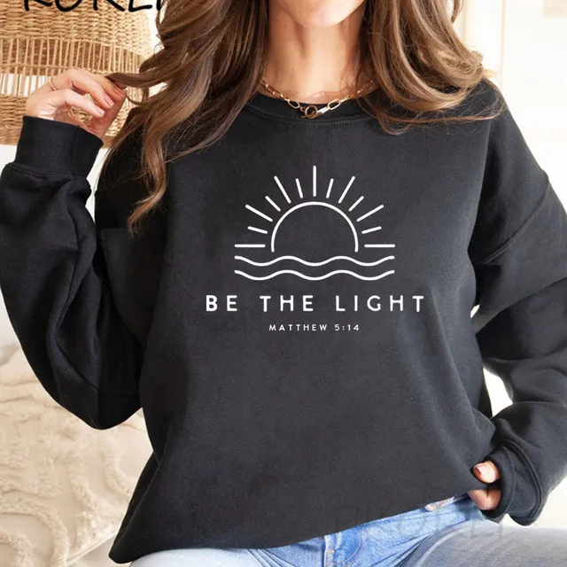 Women's Fleece lined Crew Neck Sweater Plain Slogan Printing Black - Shop at LoveMi