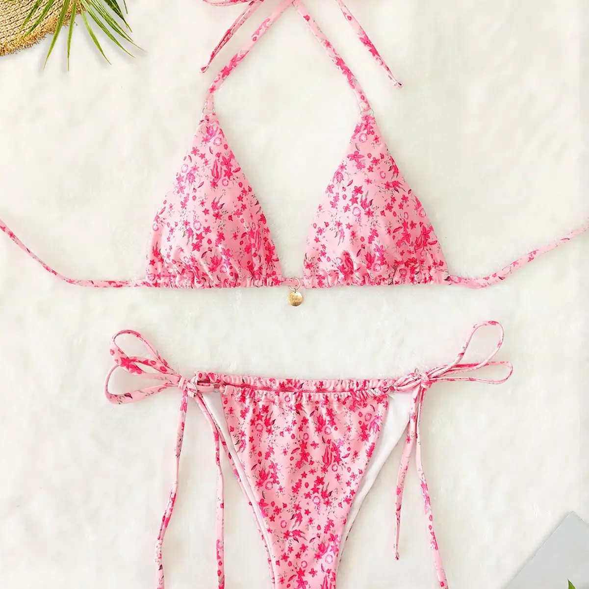 European And American-style Sexy Floral-print Lace-up Bikini
