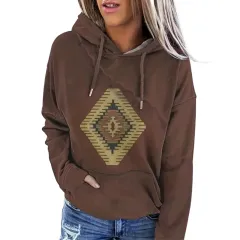 Women's Hooded Multicolour Printing Sports Pocket Drawstring 3D Retro Sweater - Jhy235 - View 1