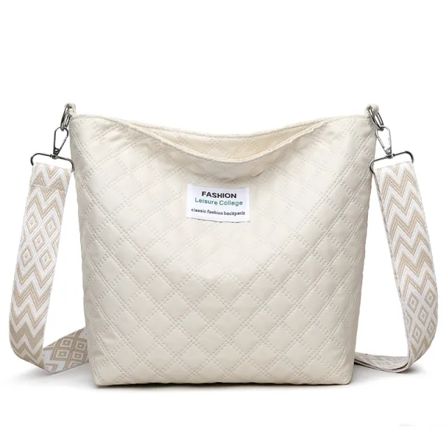 Fashion Quilted Shoulder Diamond Lattice Letter Label Large capacity Crossbody Bag White - Shop at LoveMi