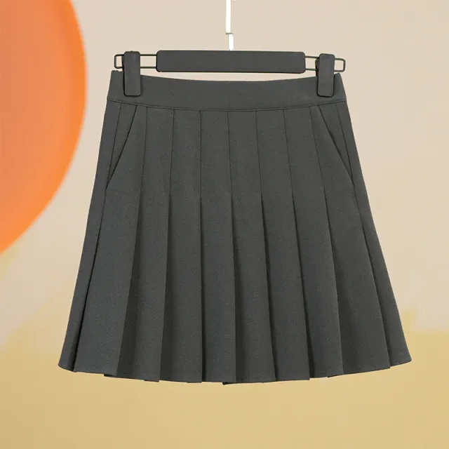 Pleated Skirt Lengthened Elastic Waist Elastic Dark Gray - Shop at LoveMi