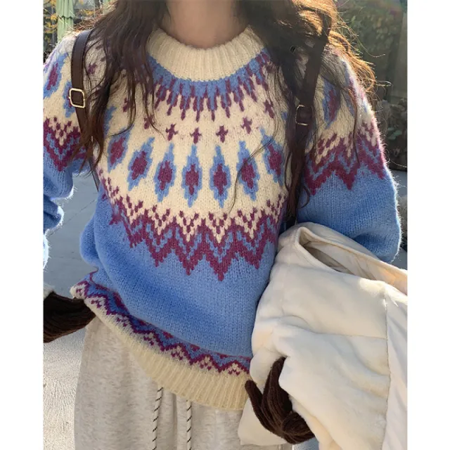 New Younger College Style Pullover Sweater For Women Sky Blue - Shop at LoveMi