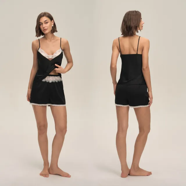Womens Suspender Shorts Casual Comfortable Loungewear Set Black - Shop at LoveMi