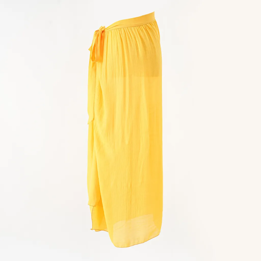 Vacation Chiffon Printed Tie-dye Lace-up Beach Wrap Skirt - Yellow