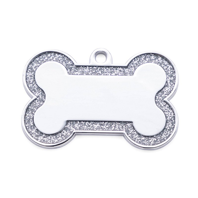 Zinc Alloy Dog Anti-lost Tag With Bone-shaped Edges And Shimmering Metallic Powder