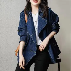 Women's Fashion Loose Casual Denim Coat - Blue - View 1