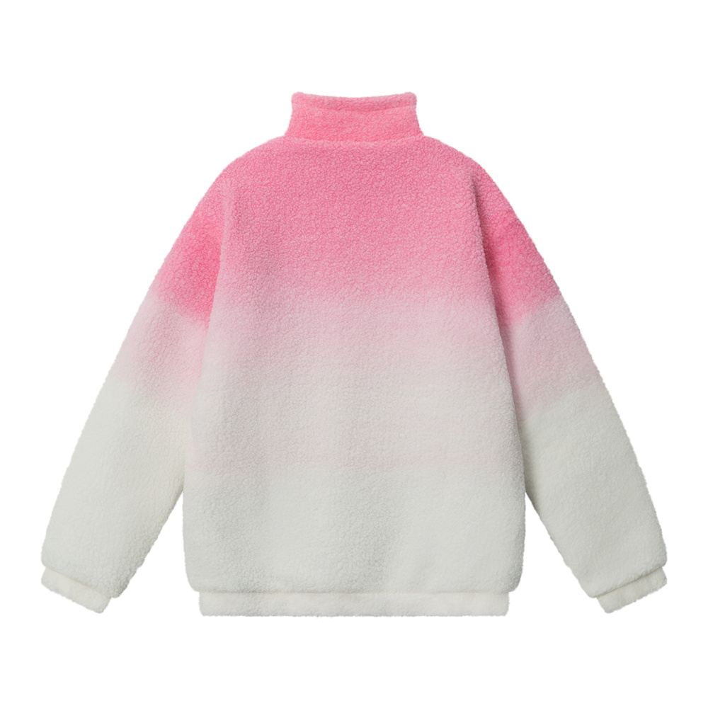 Gradient Lamb Wool Stand Collar Half Zip Sweater Cotton-padded Jacket