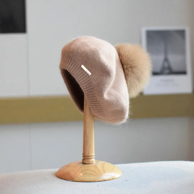 Japanese Style Angola Rabbit Fur Hat Women Camel - Shop at LoveMi