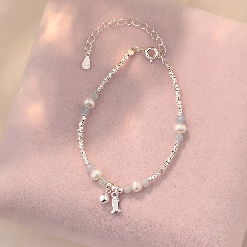 S925 Sterling Silver Cute Little Fish Pearl Bracelet product image