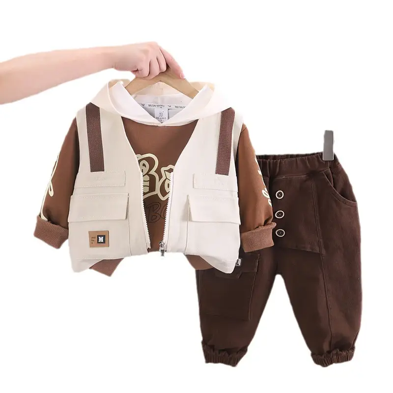Boys Cardigan Vest Hoodie Long-Sleeve Casual Pants Set