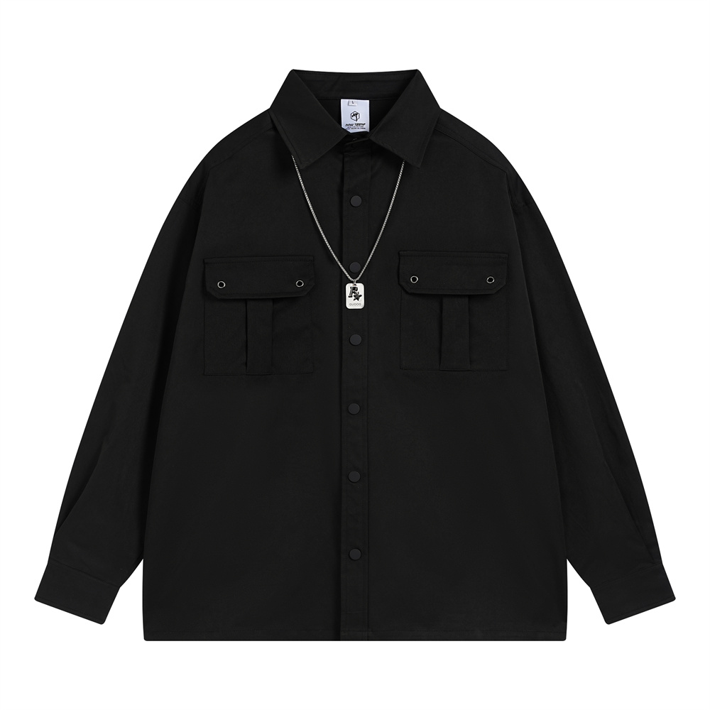 Men's High Street Fashion Loose Casual Pu Shuai Workwear Long Sleeve Shirt Coat